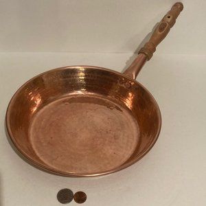 Vintage Metal Copper and Wooden Handle Cooking Fry